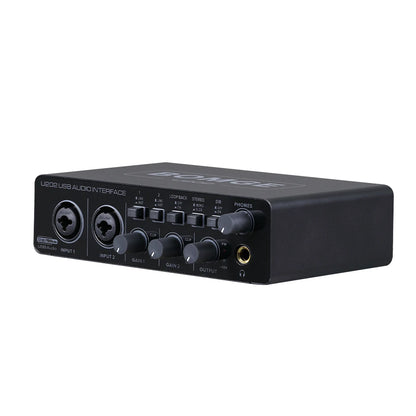 BOMGE U202 USB Audio Interface – Mic Preamplifier with XLR/TS/TRS Ports, 48V Phantom Power, 32-Bit/192kHz for Computer Recording & Streaming