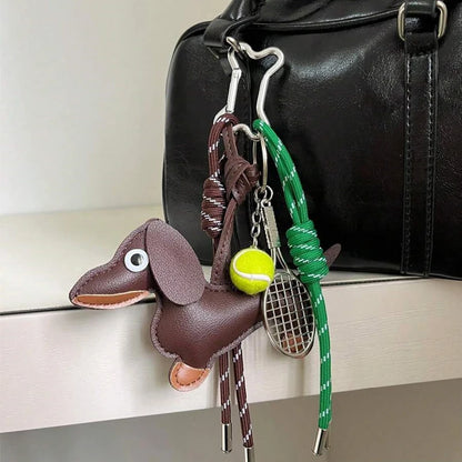 Leather Dachshund Bag Pendant - Creative Dog Keychain & Car Keyring Charm Gift
