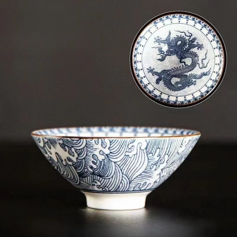 70ML Handmade Blue & White Porcelain Tea Cup – Dragon, Phoenix & Fish Pavilion Design for Chinese Kungfu Tea Ceremony