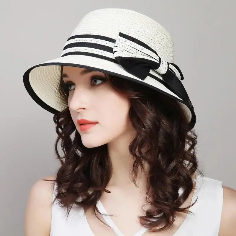 Muchique Women’s Summer Boater Hat – Wide Brim Straw Beach & Travel Hat with Casual Bow