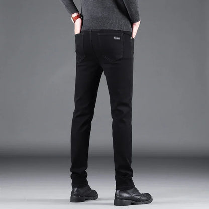 Men’s Spring Autumn Slim Black Jeans — Elastic Straight Korean Vintage Denim Pants for Business & Casual Wear