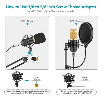 Universal Microphone Shock Mount, Anti-Vibration Isolation Clip Holder for 43mm-47mm Condenser Mic