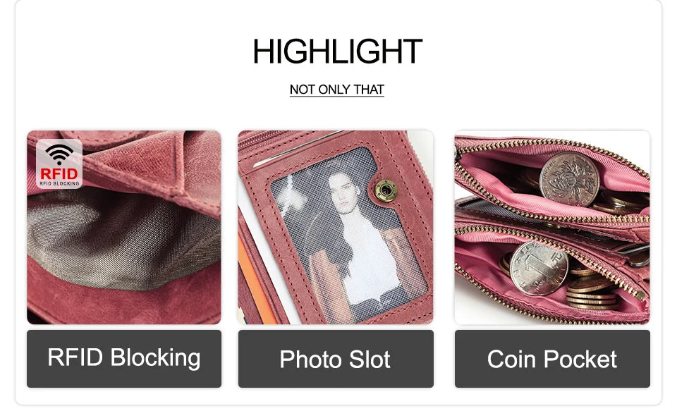 CONTACT'S Genuine Leather Short Wallet for Women — Luxury Designer Card & Coin Holder, Mini Money Clip Wallet with Free Shipping