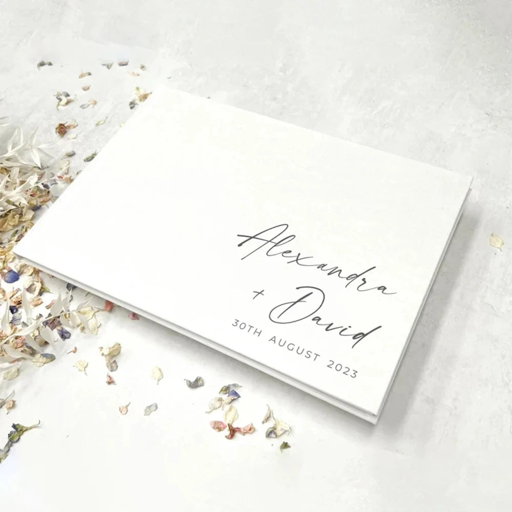 Personalized Wedding Guest Book - White/Black Elegant Keepsake, Photo Album & Signature Book for Messages