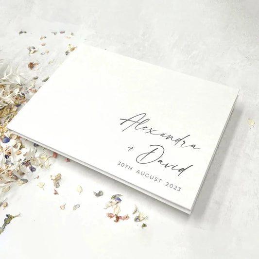 Personalized Wedding Guest Book - White/Black Elegant Keepsake, Photo Album & Signature Book for Messages