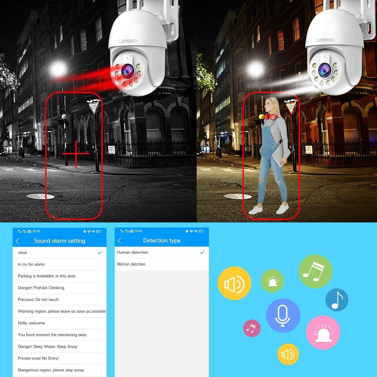Lenovo 3MP/5MP PTZ WiFi IP Camera, 4X Digital Zoom, Audio, Color Night Vision, Waterproof, Outdoor CCTV Smart Home Surveillance