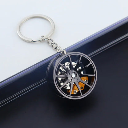 Wheel Hub Car Keychain – 3D Alloy Tire & Brake Disc Fidget Toy Keyring Pendant for Bags, Gadget Gift