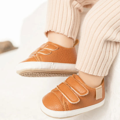 Classic Baby Casual Sneakers – Vintage PU Leather, Soft Rubber Sole, Slip-Resistant Infant Shoes in 4 Colors