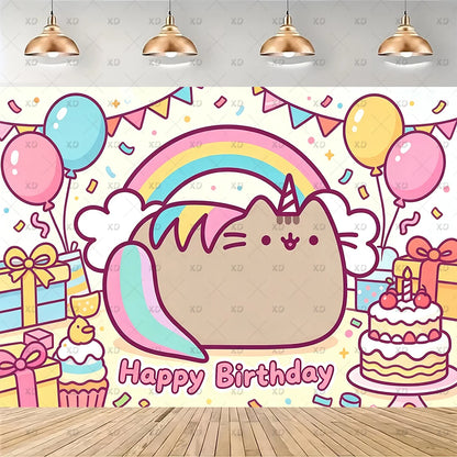 Cute Cat Birthday Party Decorations - Kawaii Balloon Set, Cake Toppers, Bunting Banner, and Party Backdrop Supplies
