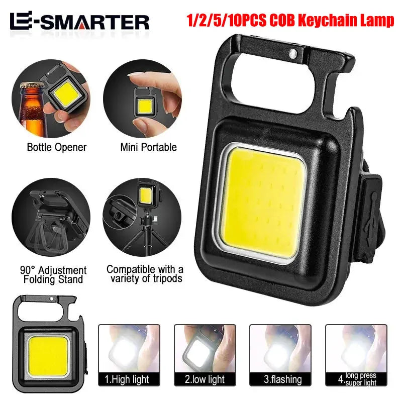 COB Flashlight Keychain - Mini Portable EDC Lamp with 4 Lighting Modes, Waterproof for Outdoor Camping & Emergencies