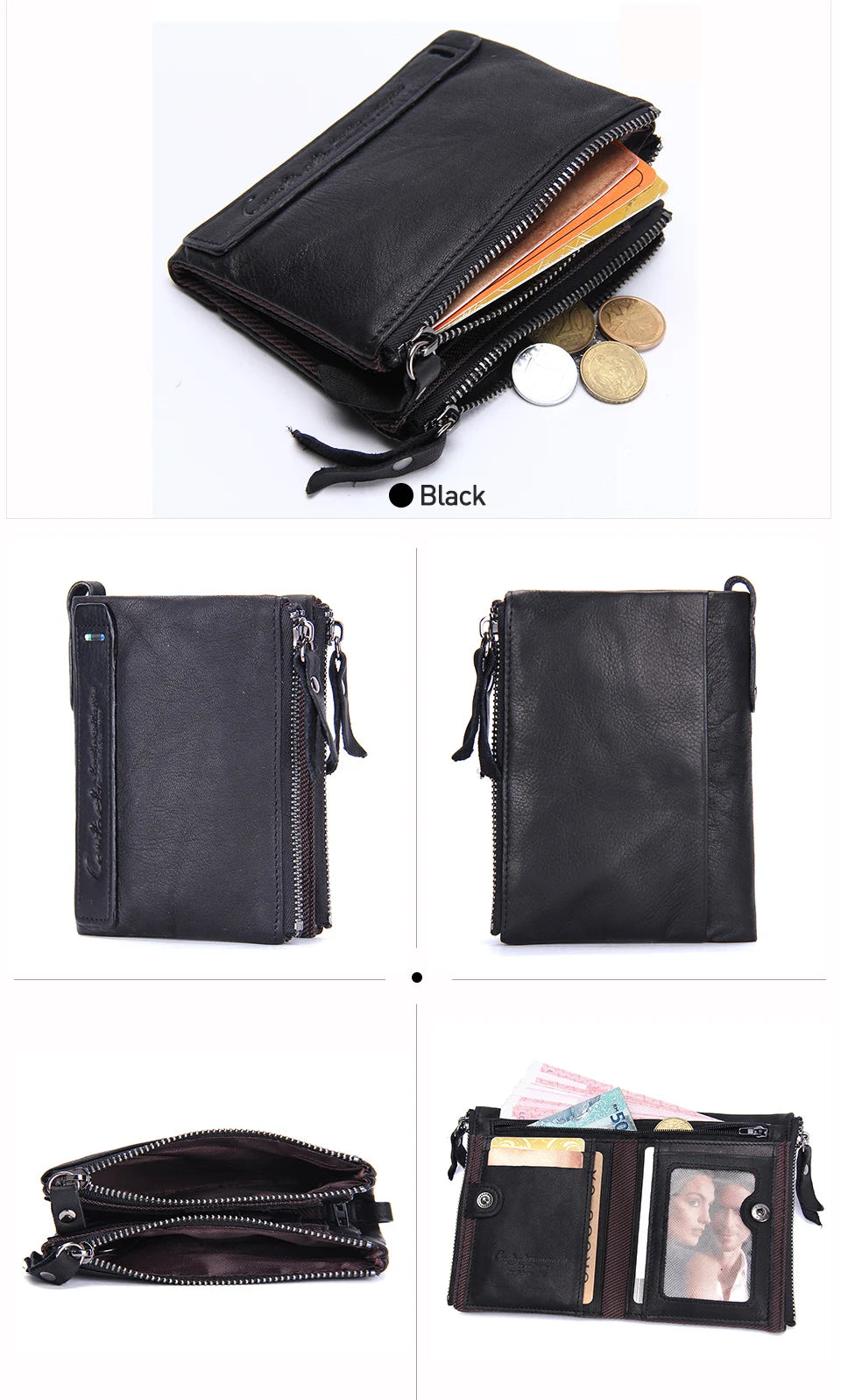 CONTACT'S Genuine Leather Short Wallet for Women — Luxury Designer Card & Coin Holder, Mini Money Clip Wallet with Free Shipping