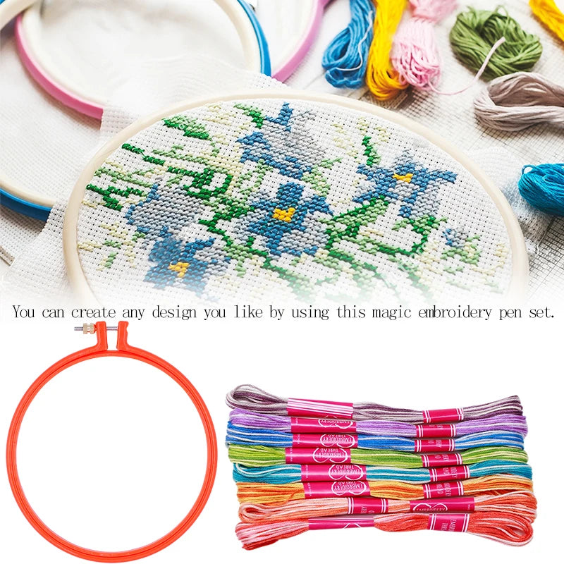 KRABALL 41-Piece Needle Punch Kit Full Set - Magic Cross Stitch Pen, Punch Needle, Big Seam Ripper, Thimble, and Embroidery Hoop
