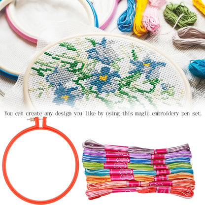 KRABALL 41-Piece Needle Punch Kit Full Set - Magic Cross Stitch Pen, Punch Needle, Big Seam Ripper, Thimble, and Embroidery Hoop