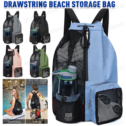 Swim Bag Mesh Drawstring Backpack - Multipurpose Lightweight Beach Bag with Wet Pocket for Swimming, Gym, and Workout Gear