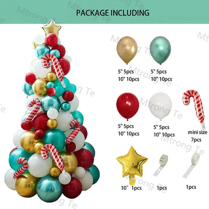 Christmas Balloon Garland Arch – Red & Green Balloons, Star, Santa, and Gift Box Foil Balloons for Xmas and New Year Decoration
