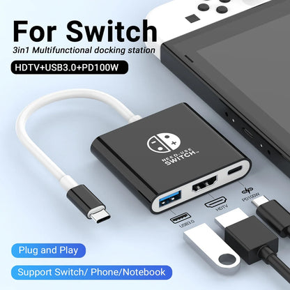 Switch Portable Type-C Docking Station – HDMI & USB 3.0 Hub, Compact Travel & Gaming Adapter