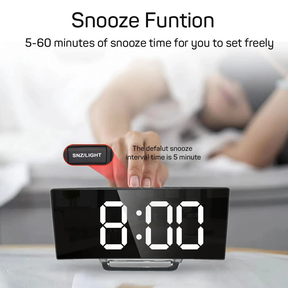 Noiseless LED Mirror Alarm Clock — Large Digital Display Silent Electronic Clock