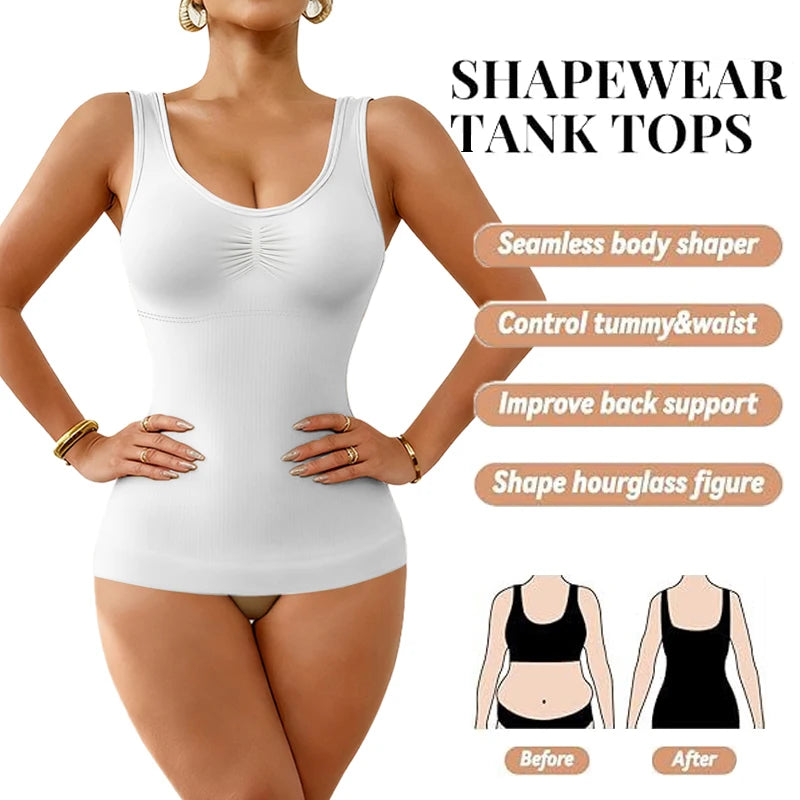 Women’s 2-in-1 Tummy Control Shapewear - Padded Bra Compression Body Shaper Cami Tank Top