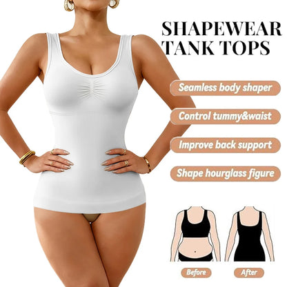 Women’s 2-in-1 Tummy Control Shapewear - Padded Bra Compression Body Shaper Cami Tank Top