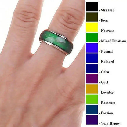 Stainless Steel Mood Ring - Color Changing Emotion Temperature Ring for Women Men Couples Fashion Jewelry