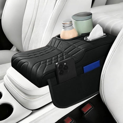 Car Center Console Armrest Box Pad Elevator Cushion – Storage Organizer with Tissue Holder, Cup Slot & Elbow Rest Interior Decor