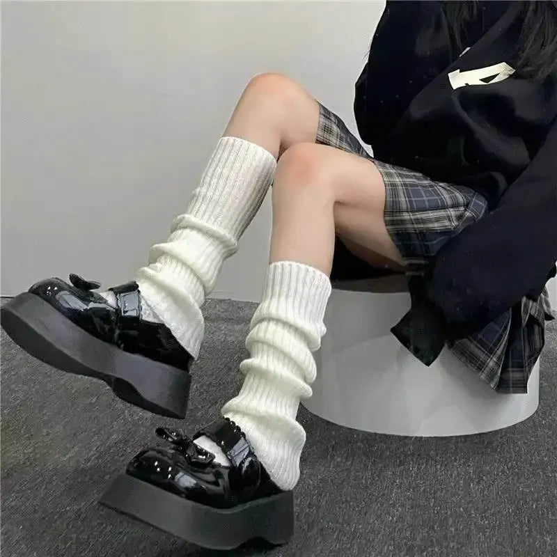 Lolita Knitted Leg Warmers for Women – 40/50/70cm White & Black Crochet Sock Boot Cuffs for Autumn & Winter