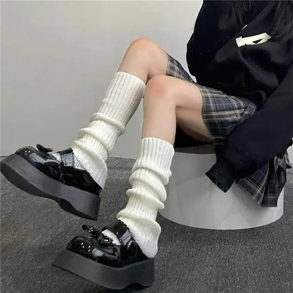 Lolita Knitted Leg Warmers for Women – 40/50/70cm White & Black Crochet Sock Boot Cuffs for Autumn & Winter