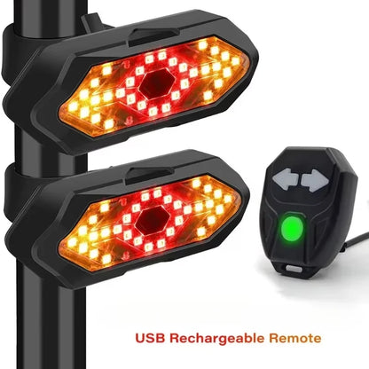 Wireless Bike Turn Signal Rear Light – USB Rechargeable LED Bicycle Tail Lamp with Remote Control Safety Warning Light