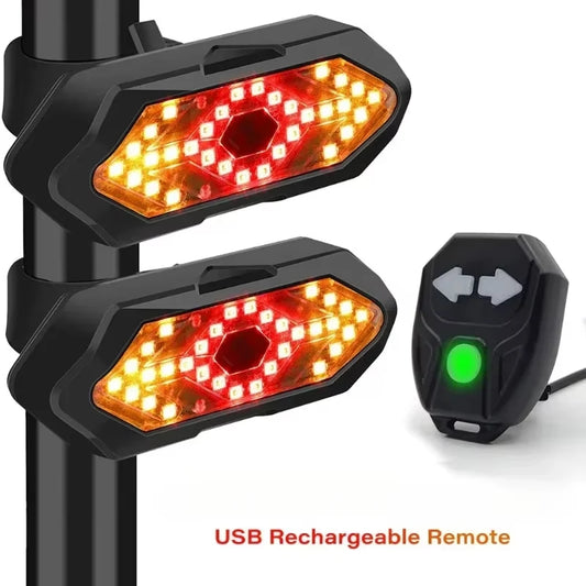 Wireless Bike Turn Signal Rear Light – USB Rechargeable LED Bicycle Tail Lamp with Remote Control Safety Warning Light