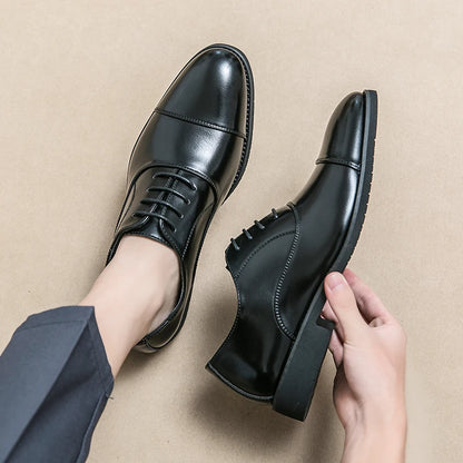 Men’s Luxury Leather Dress Shoes — Comfortable Pointed Business & Wedding Shoes Black