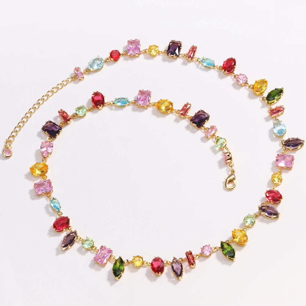 18K Gold Plated Crystal Zircon Necklace – Luxury Colorful Fashion Jewelry for Women, Party & Evening Accessories