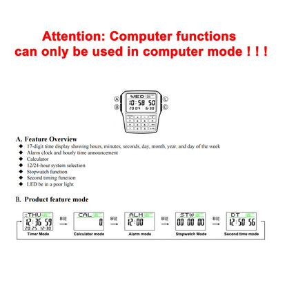 Transparent Plastic Calculator Watch - Men’s Multifunction Luminous LED Digital Computer-Style Wristwatch