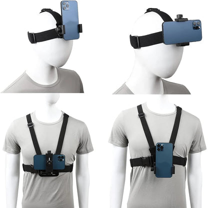 6-in-1 Action Camera Kit – Mobile Phone Head & Chest Strap Mount, Adjustable for GoPro 12, Enhanced Stability and Versatility