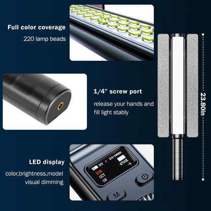 SuteFoto TW20 Handheld RGB LED Light Wand CRI95+ 2800K-10000K Adjustable Color Photography Studio Video Stick Lamp