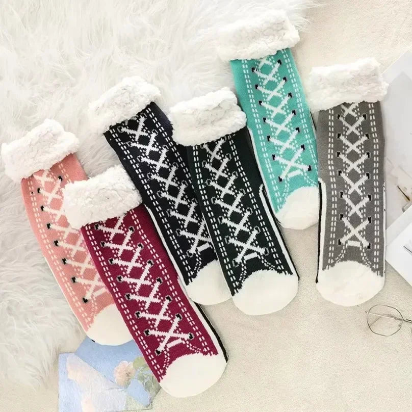Fuzzy Plush Winter Socks - Warm Non-Slip Snowflake Slipper Socks for Women, Home & Sleeping