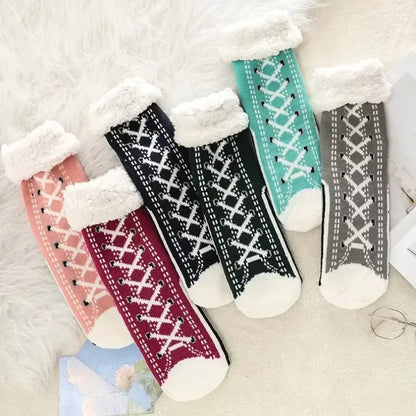 Fuzzy Plush Winter Socks - Warm Non-Slip Snowflake Slipper Socks for Women, Home & Sleeping