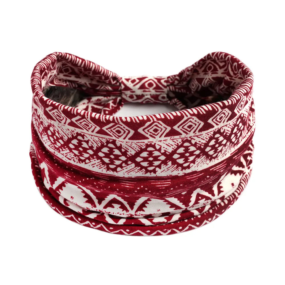 Bohemian Wide Cotton Stretch Headband for Women – Turban Headwrap, Bandage Hairband, Bandana Hair Accessories