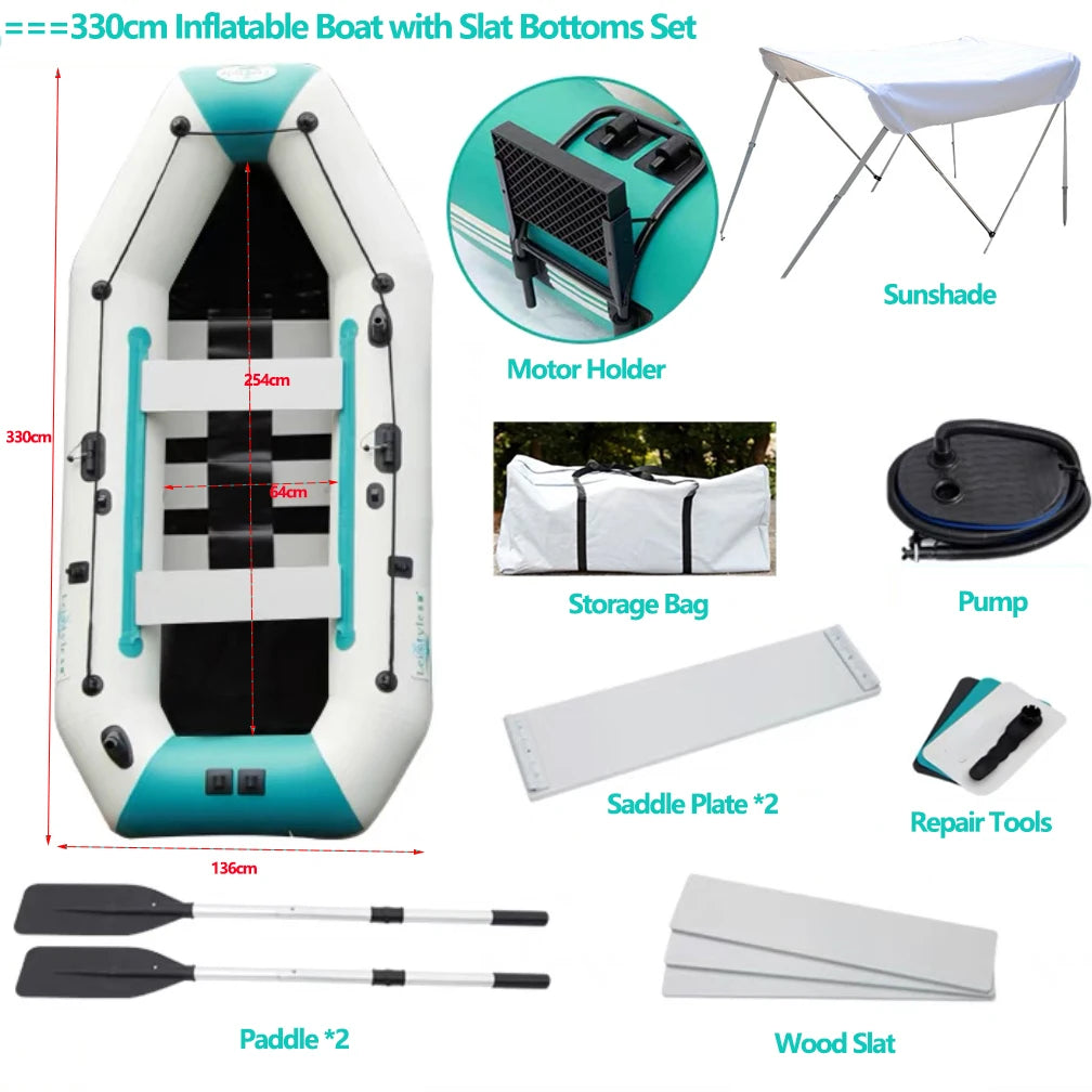 2.0–3.6m Inflatable Fishing Kayak Boat Air Deck Set – 3-Layer 0.9mm PVC, 2+1 Air Chambers, Wear-Resistant LUYA Raft Boat