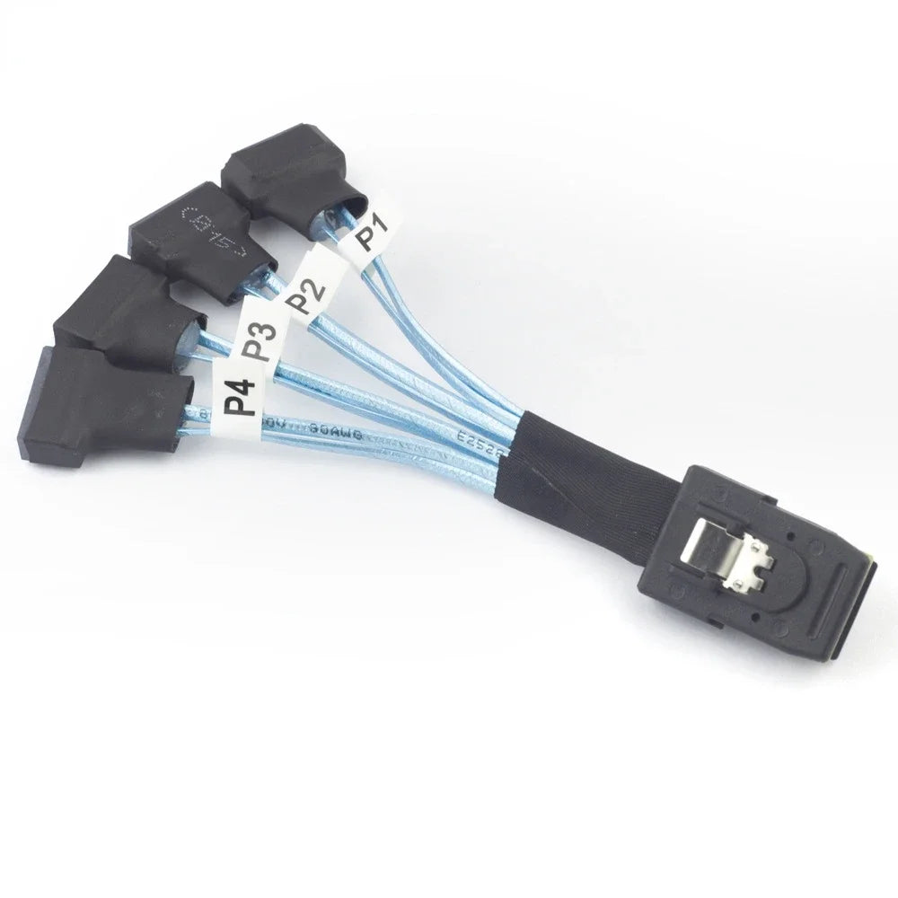 SFF-8087 to 4× SATA 3.0 Cable - Mini SAS to SATA SSD Data Transfer Cable, 0.3m