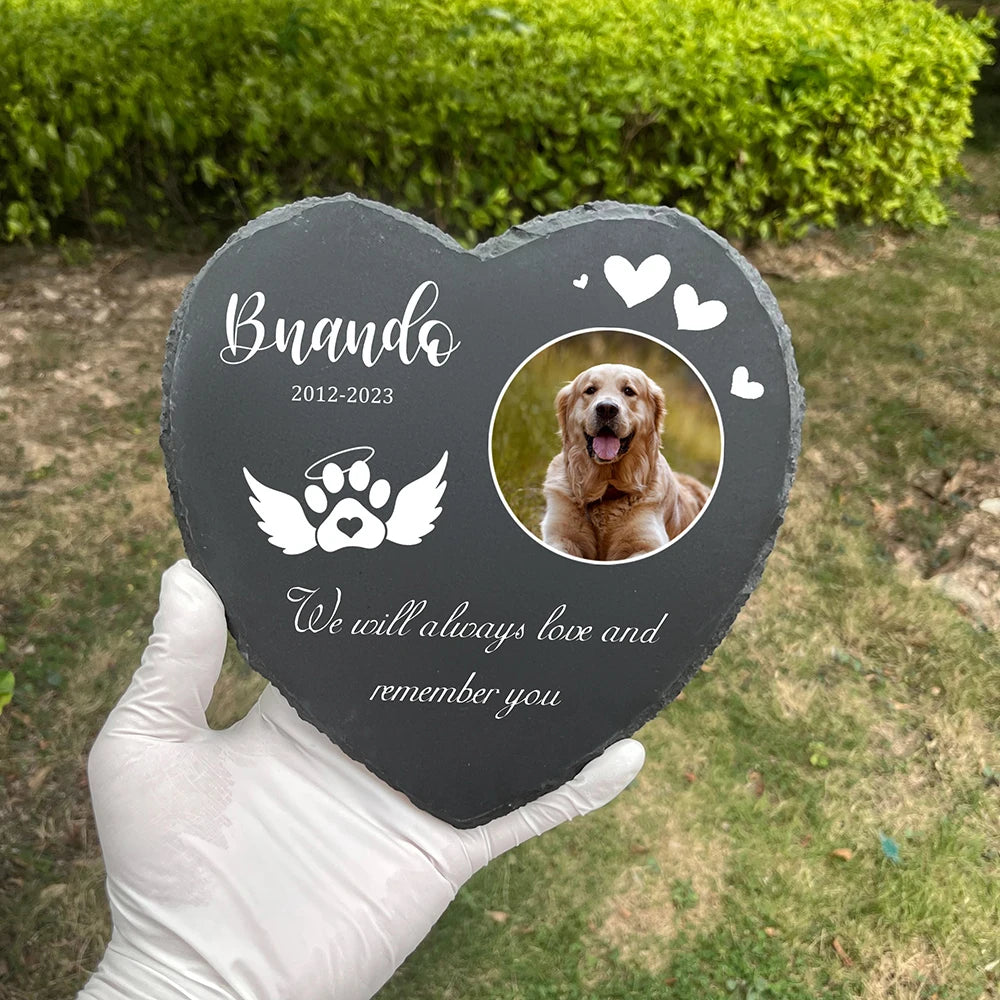 Personalized Pet Memorial Stone – Custom Dog Grave Marker Plaque with Photo & Name for Garden Slate