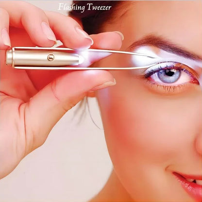 Portable Stainless Steel Eyebrow Tweezer with LED Light – Smart Design Makeup Tool for Hair Removal