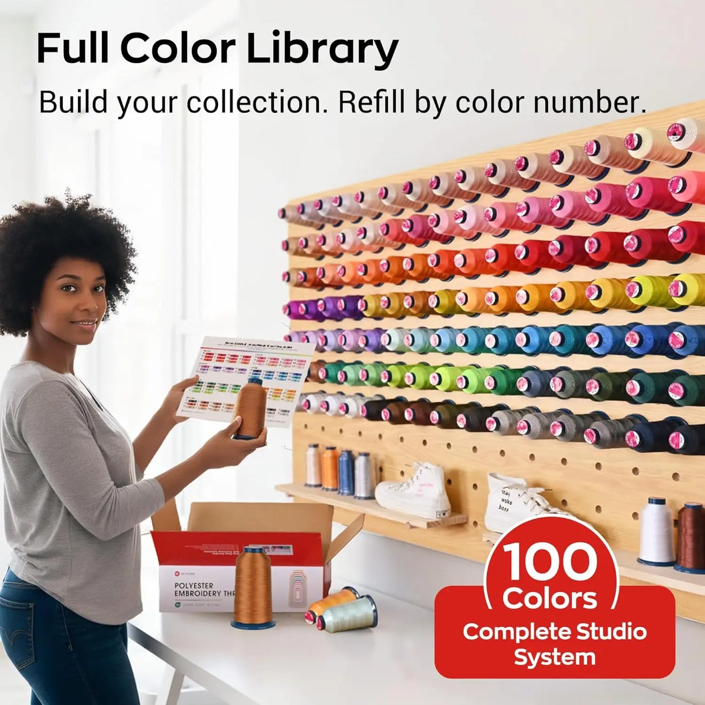 100-Color Polyester Embroidery Thread Kit - 40WT 4000m Spools for Sewing & Embroidery Machines