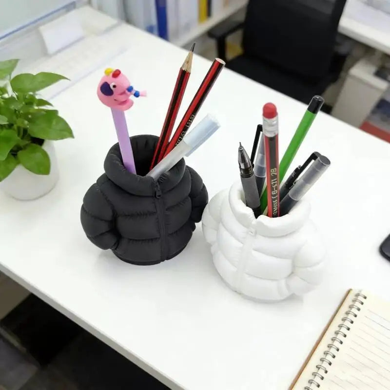 3D Puffer Jacket Pen Holder - Cute Creative Desk Organizer, Stand-Up Pen Pouch for Office & Home