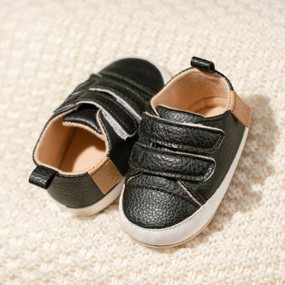 Classic Baby Casual Sneakers – Vintage PU Leather, Soft Rubber Sole, Slip-Resistant Infant Shoes in 4 Colors