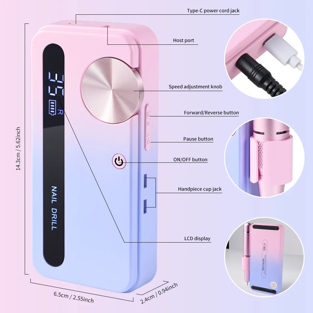 35000RPM Electric Nail Drill – Professional Rechargeable Nail File for Gel Nails, Portable Manicure Tool