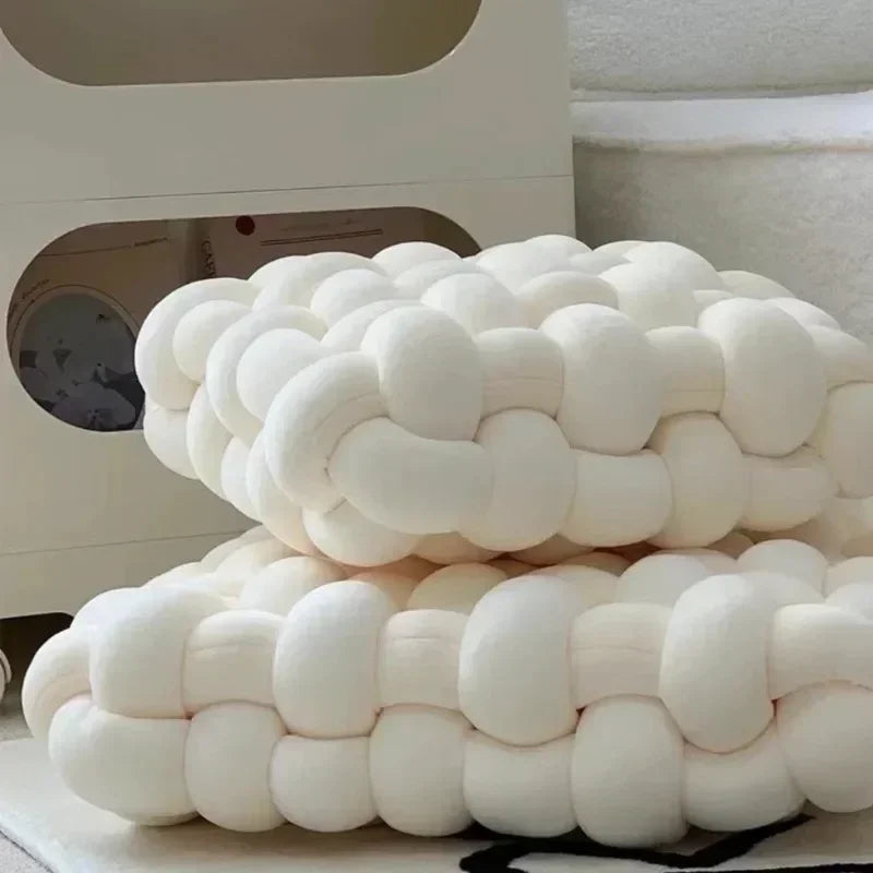Knotted Square Cushion – Nordic Aesthetic Hand-Made Plush Pillow for Office Chair & Decorative Sleeping Back Support