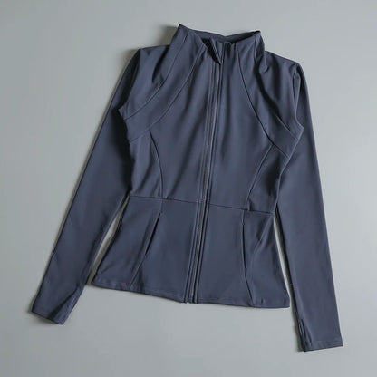 New Yoga Wear Ladies Coat – High Elastic Loose Fitness Top, Long Sleeve Stand-Up Collar for Exercise