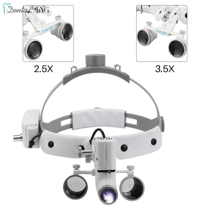 2.5X/3.5X Dental LED Loupes — Adjustable Brightness Spot Headlamp, 5W Surgical Headlight for Dental Lab