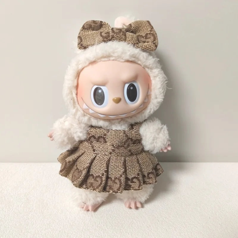 17cm Labubu II Mini Doll Clothes — Luxury Bow Headband Dress Outfit Set for Sitting, Party & Game Accessories