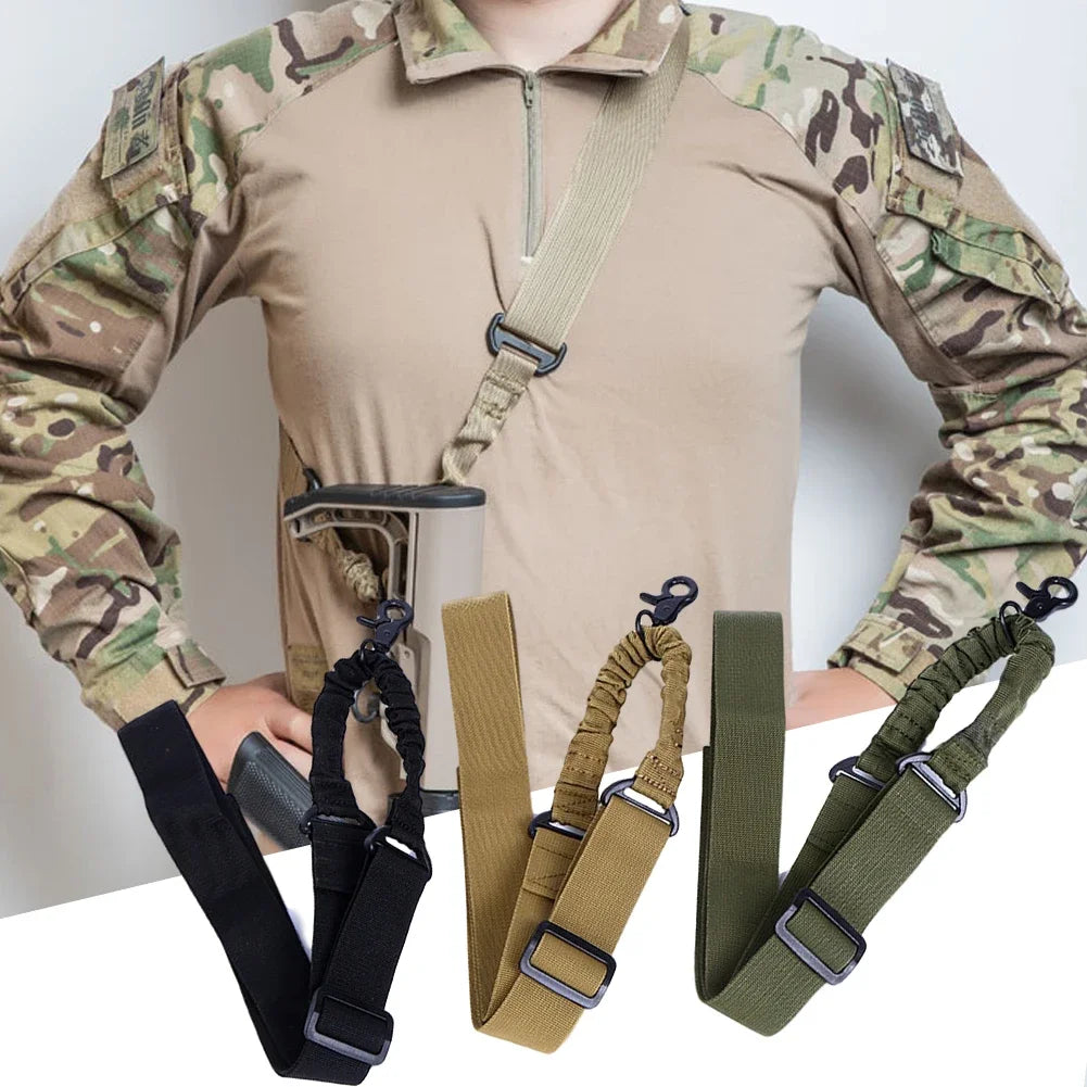 Single Point Adjustable Bungee Rifle Gun Sling Strap: Safety Belt for Wild Survival Training - Tactical Army Equipment